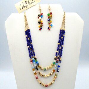 NWT ~ GORGEOUS PATRICIA NASH TRIPLE STRAND MATTE GOLD NECKLACE and EARRINGS SET